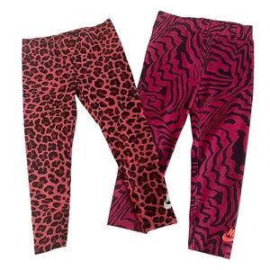 Nike Pink and Black Leggings two pair Leopard and geometric print